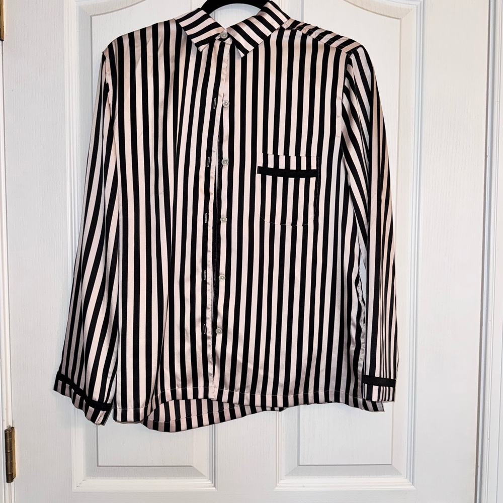 Victoria's Secret Black and Pink  Striped Silky Women’s Sleep Shirt Size Small
